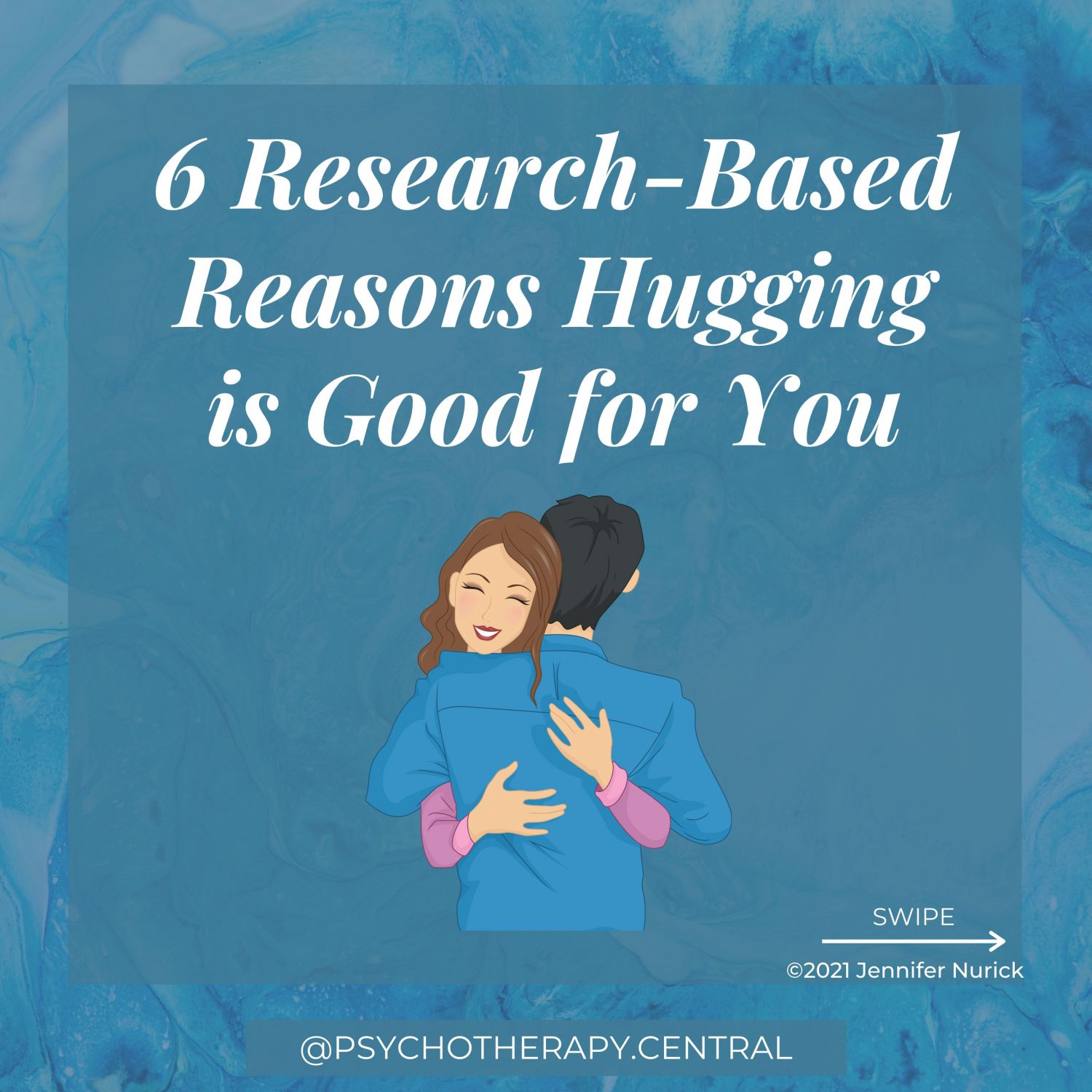 6 Research-Based Reasons Hugging is Good for You Research shows people who are hugged more have less severe illnesses Hugging can lower blood pressure Hugging can decrease your heart rate Hugging involves some deep pressure to the skin, which calms the autonomic nervous system (responsible for fight or flight) This deep pressure reduces the stress hormone cortisol During a hug, we release oxytocin (the bonding hormone) which reduces stress