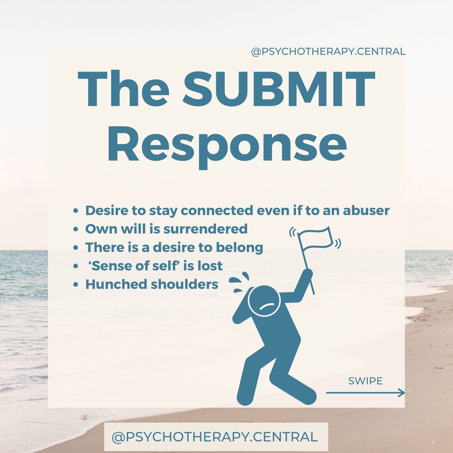 The SUBMIT Response Tile 1 Desire to stay connected even if to an abuser Own will is surrendered There is a desire to belong ‘Sense of self’ is lost Hunched shoulders